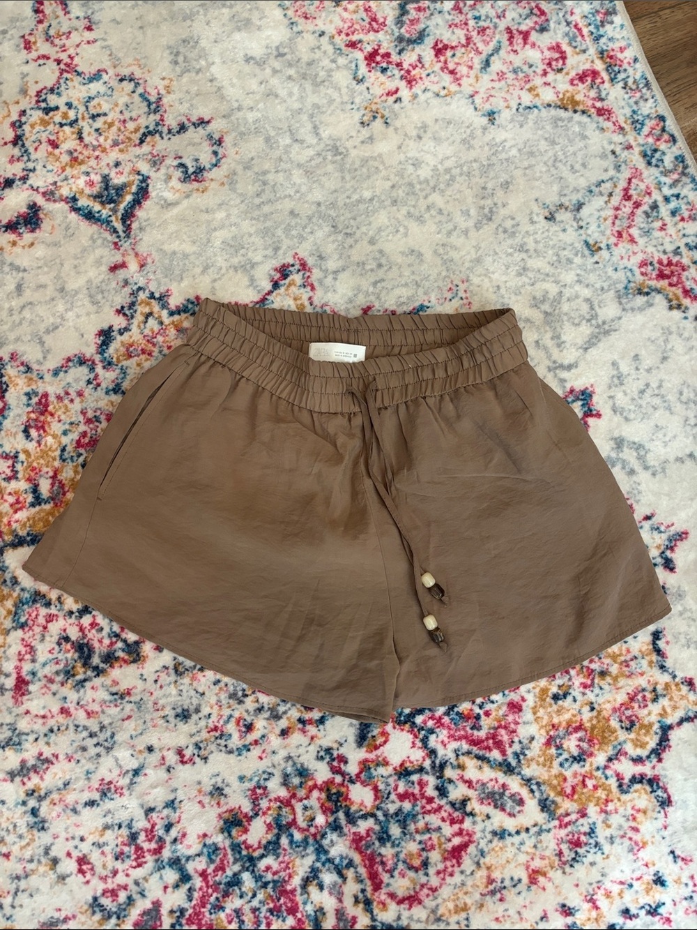 Zara Brown Elastic Waist Drawstring Athletic Shorts